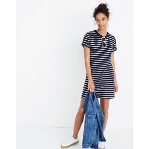 Madewell Striped Pocket Tee Dress Navy Blue 100% Cotton Style H9160 Sz XS
